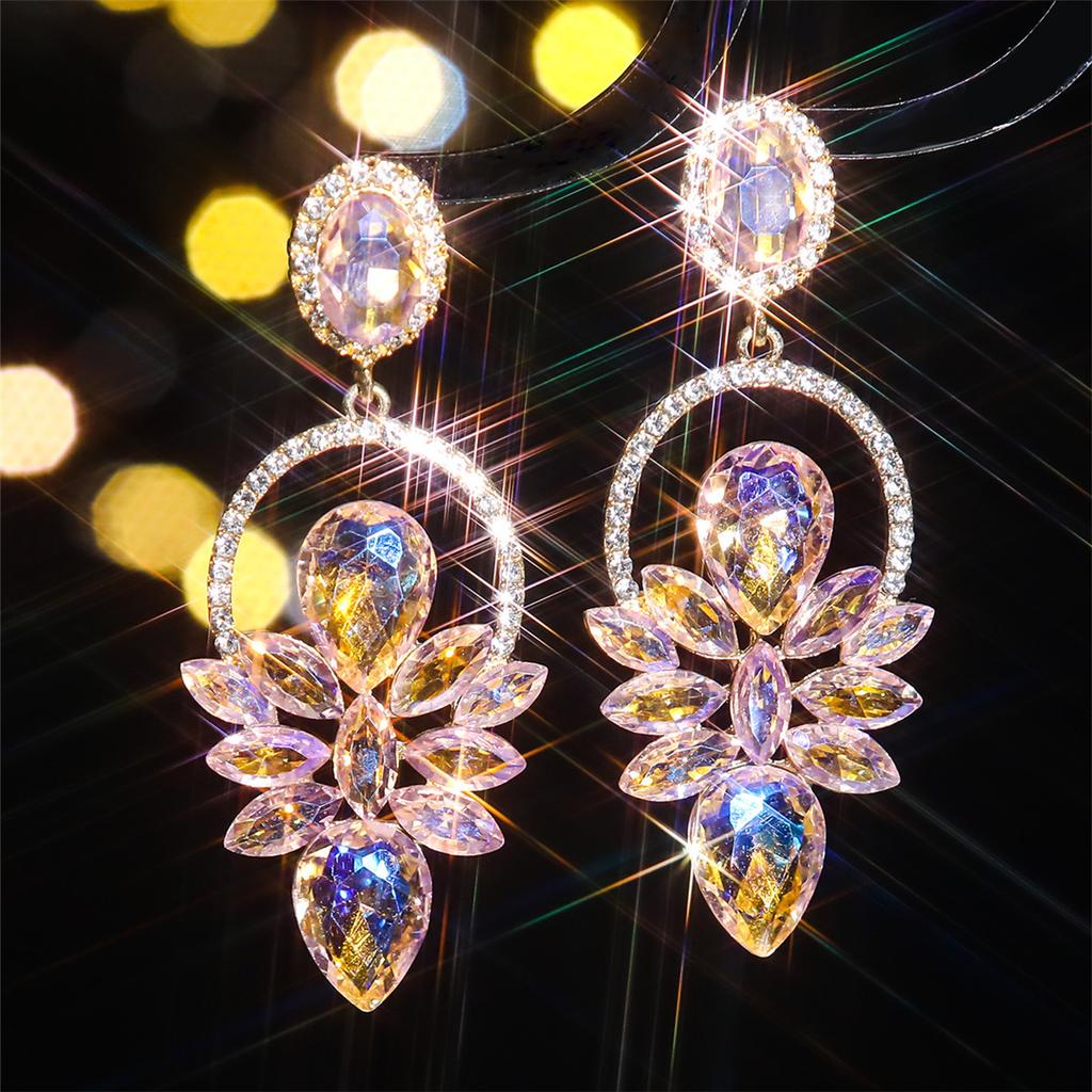 Orecchini di alta qualità con strass in vetro colorato, temperamento femminile, orecchini esagerati, orecchini da donna, 1 paio
