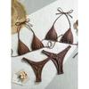 Retro Polka Dot and Solid Color Triangle Bikini Set