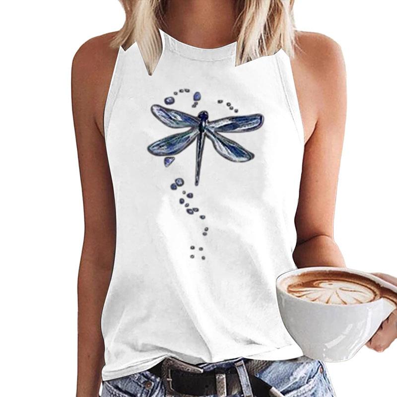 

Женская футболка без рукавов с принтом стрекозы и одуванчика, уличная одежда Y2K, майка с открытыми плечами, сексуальная футболка без рукавов для девушки 4XL