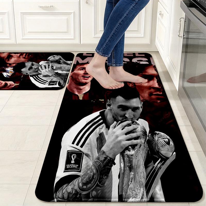Messi poster Flannel Kitchen Mat Christmas Soft Area Rug Non Slip Floor Carpet Home Decoration
