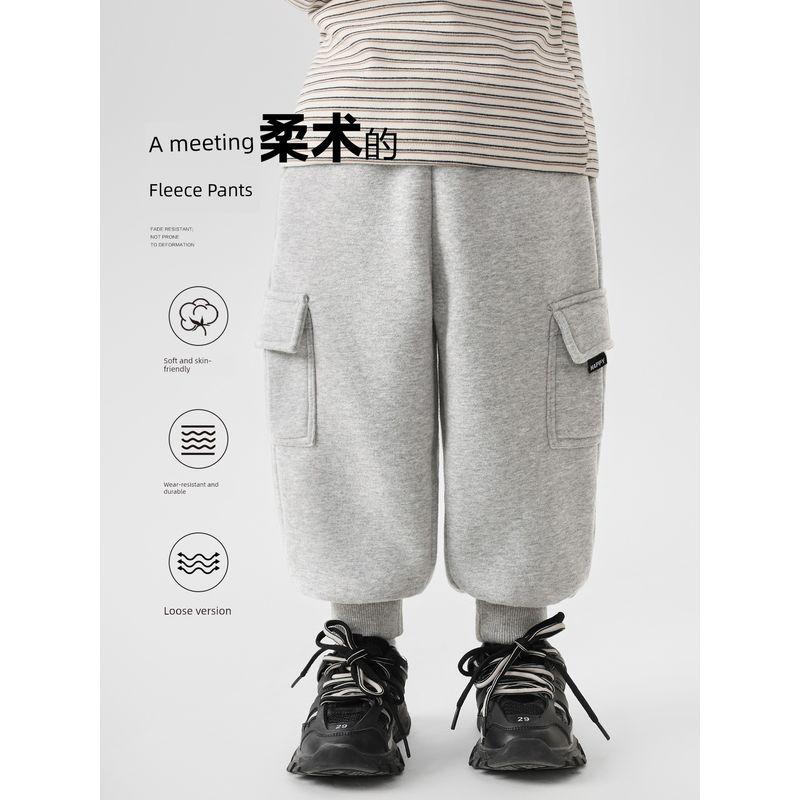 Right European Style Boys' Casual Fleece-Lined Thickened Sweatpants Winter Wear 2025 New Children's Toddler Pants