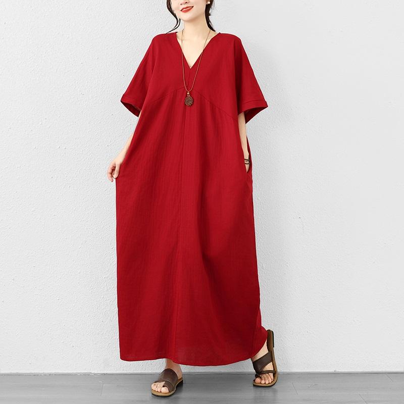 Abito estivo lungo casual ampio taglie forti cotone vintage manica corta nuovo per donna