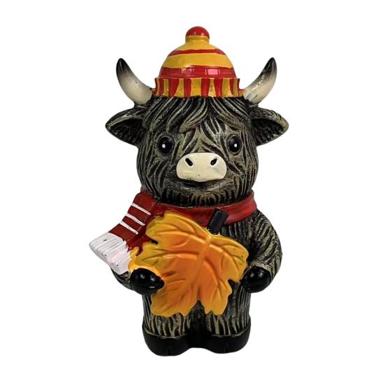 

Хэллоуинская фигурка горной коровы из смолы, украшение, символ шотландской культуры, ручная работа, статуэтка коровы с тыквой и кленовым листом A