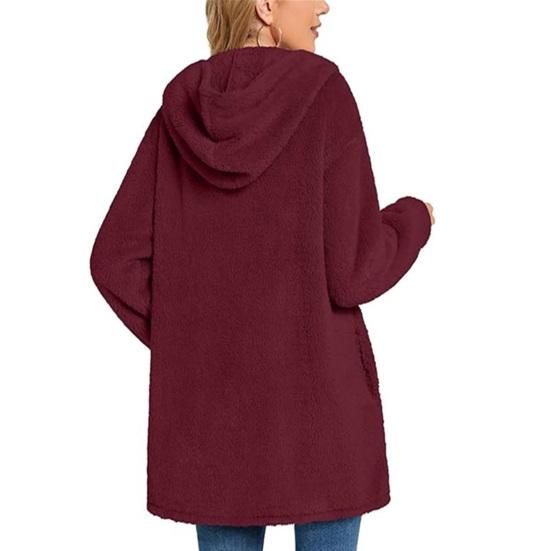 Fleece Jackets for Women Oversized Button Down Fuzzy Hooded Coat Casual Long Sherpa Outerwear with Pockets