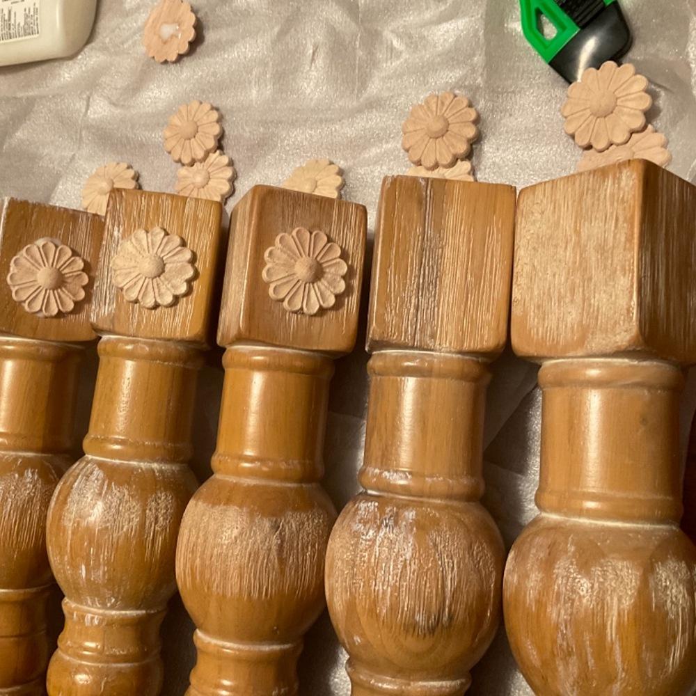 Aug. 10Pcs Unpainted Round Flower Pattern Wood Carved Applique Frame Onlay Cabinet Furniture Decoration 6Cm