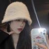 Multiuse Faux Furs Fisherman Hat with Solid Color Winter Warm Bucket Hat Windproof Basin Hat for Outdoor Camping Walking  White