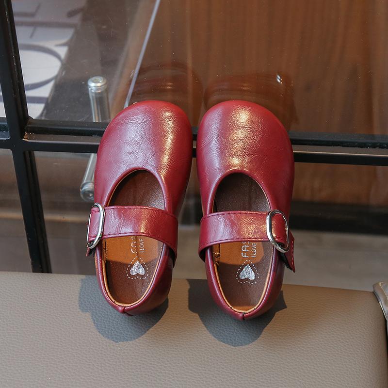 Autumn Little Girl Leather Shoes Shallow Retro New Kids Flat Shoes Causal Simple Children Ballet Shoes for Wedding Party