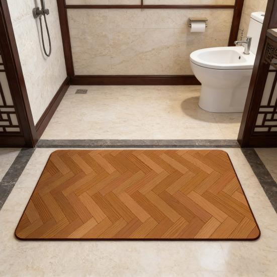 Tapete de Chão com Textura de Madeira Tapete de Banho Absorvente de Terra de Diatomáceas Tapete de Banheiro Moderno de Secagem Rápida Antiderrapante para Chuveiro Cozinha Entrada