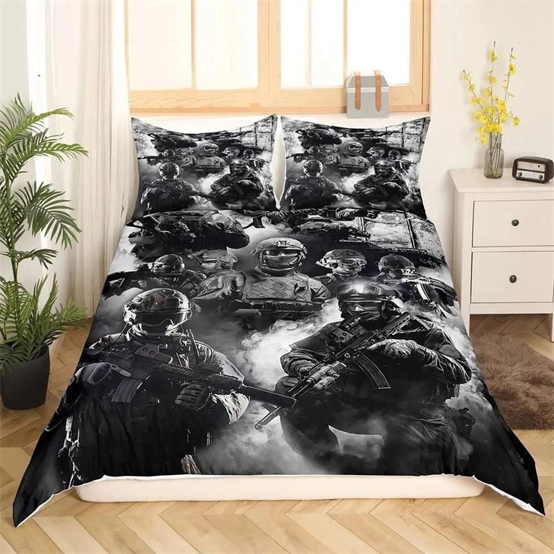 Soldier Duvet Cover Set Army Rifle Machine Gun Bedding Set For Boys Under Mission Army Bedclothes Military Polyester Quilt Cover
