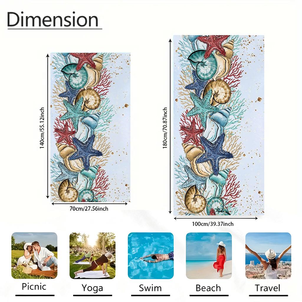 1pc Starfish and Conch Patterns Print Beach Towel Quick-drying Towel Suitable for Seaside Pool Camping Yoga For Family Friends