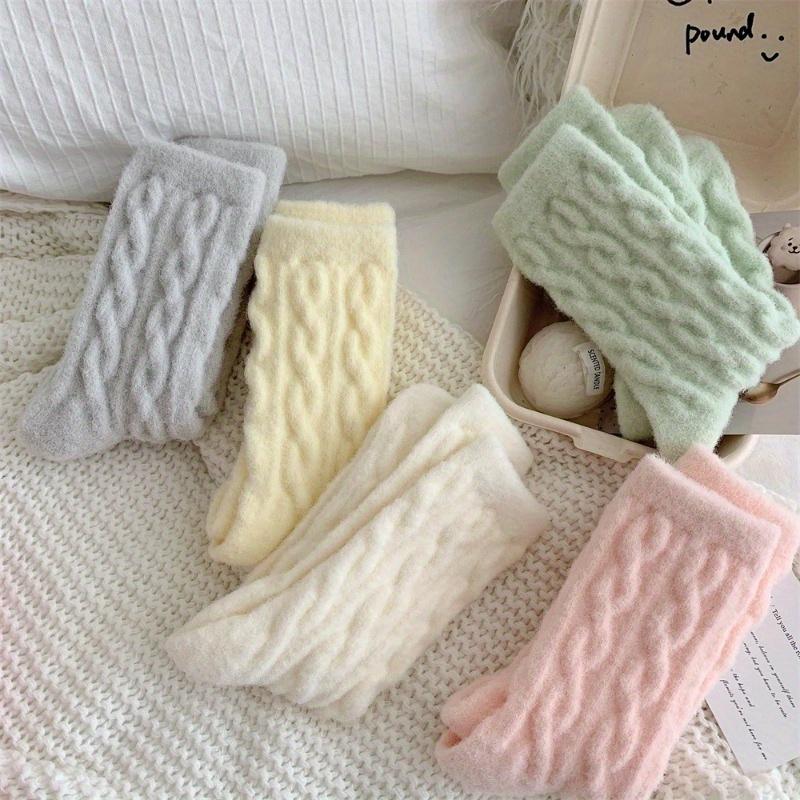 New Soft and Fluffy Fluffy Socks Autumn Winter Thicken and Thickened Macaron Color Mid Calf Sock for Cold Protection Solid Color