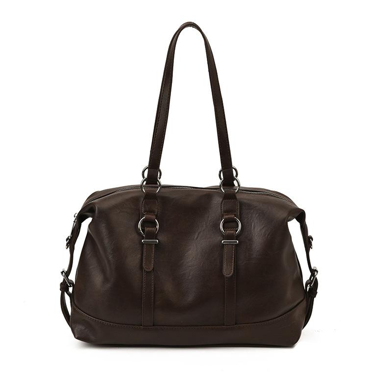

Faux Leather Duffle Bag Women Fashion Shoulder Bag With Metal Ring Detail Spacious Design Handbag Everyday Use кофейный