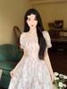 First Love Floral Chiffon Square Neck Elegant Summer Dress for Women, Plus Size, Waist-Cinched, Slimming, and Fairy Long.