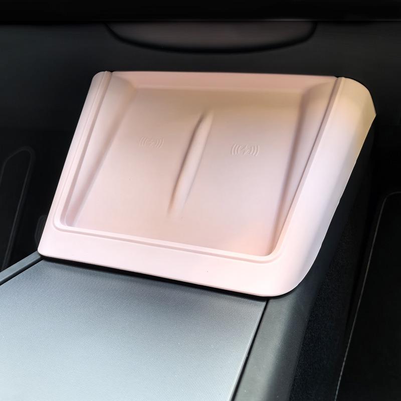 Car Central Control Wireless Charging Pad for Tesla Model Y Juniper 2025 Anti-Skid Silicone Cover Mat Auto Interior Accessories
