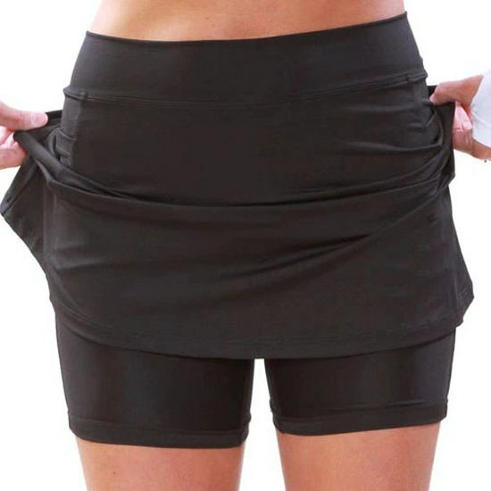 2025 Women's Solid Color Mid-Waist Casual Yoga Skirt Shorts - European & American Summer Style