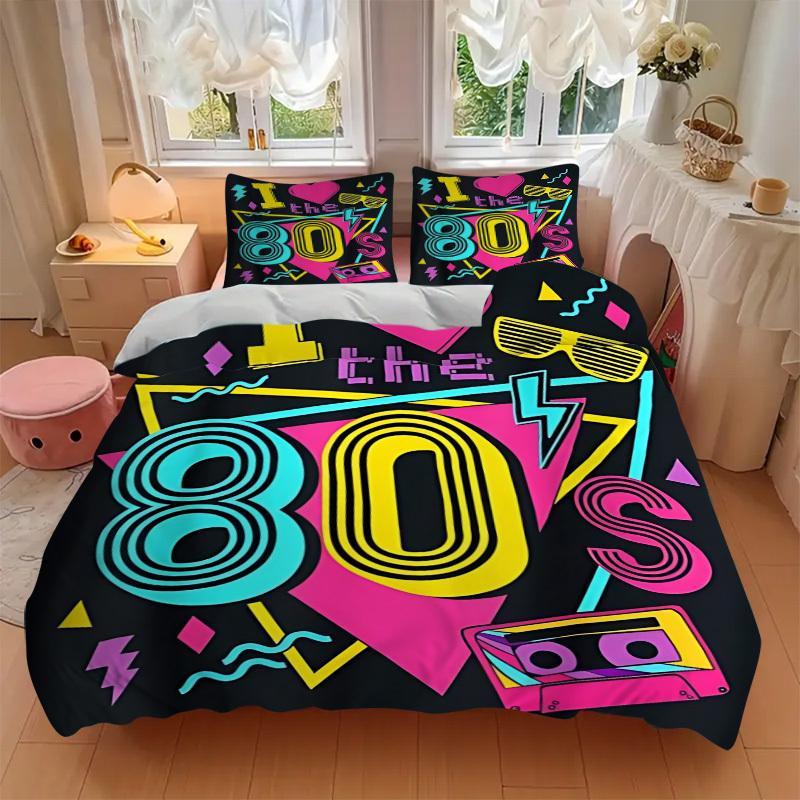 3pcs 80s, Neon Duvet Cover Set, 1 Duvet Cover + 2 Pillowcases (No Insert), High-Definition Print, Home & Dorm Yy251123052
