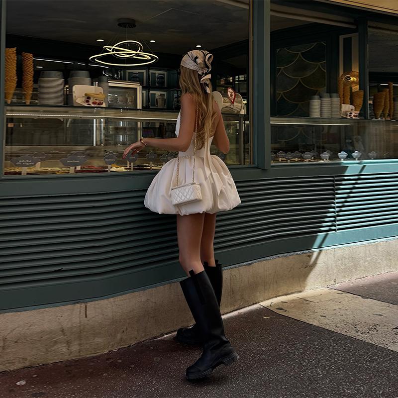 Elegantní mini šaty bez zad s plisovaným volánem, dámské šik, jednobarevné, s vysokým pasem, šněrovací, nové dámské prázdninové pouliční vestidos