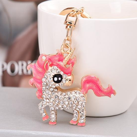 Schlüsselanhänger Anhänger Funkelnde Strasssteine Eingelegt Einhorn Form Schlüsselanhänger mit Metallschnalle Karabinerhaken Tasche Anhänger Geschenk