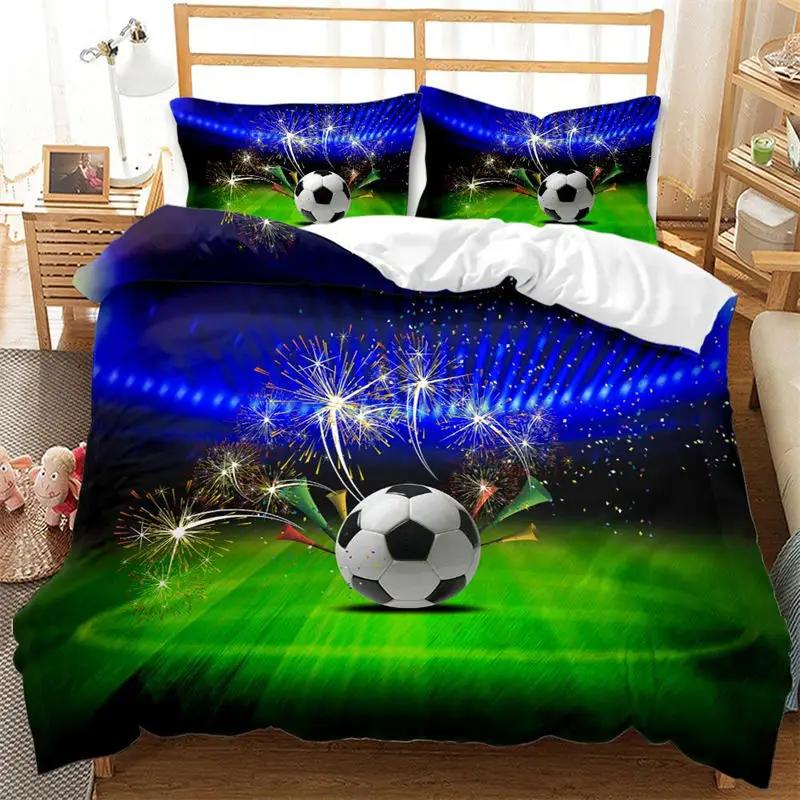 Kinder Fußball Bettbezug Set für Jungen Mädchen Schlafzimmer Deko Bälle Sport Bettwäsche Set Full Queen Mikrofaser Fußball Bettdeckenbezug