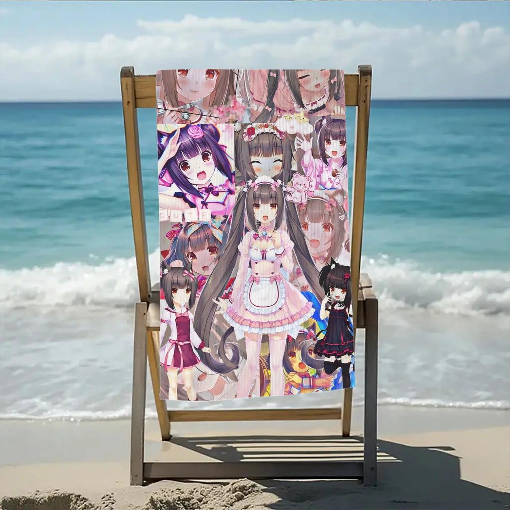 1pc Nekopara Chocola Vanilla Cat Girl Beach Towel Microfiber Quick Dry Kawaii Anime Bath Towel For Pool Beach Travel Otaku Girls
