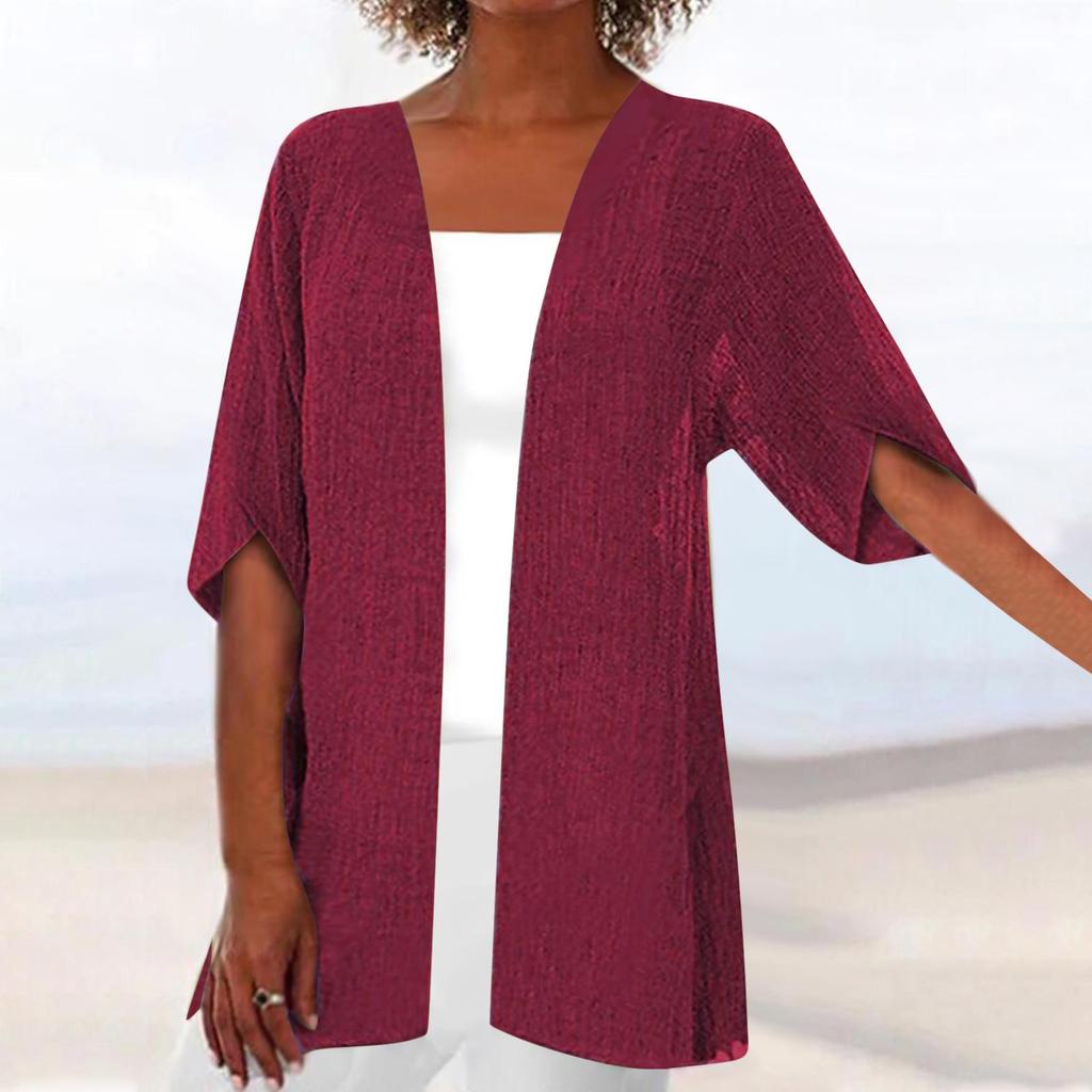 Women's Summer Cardigans Plus Size Short Sleeve Half Loose Cover Up Open Front Stretch Blouse Wrap Outwear Top