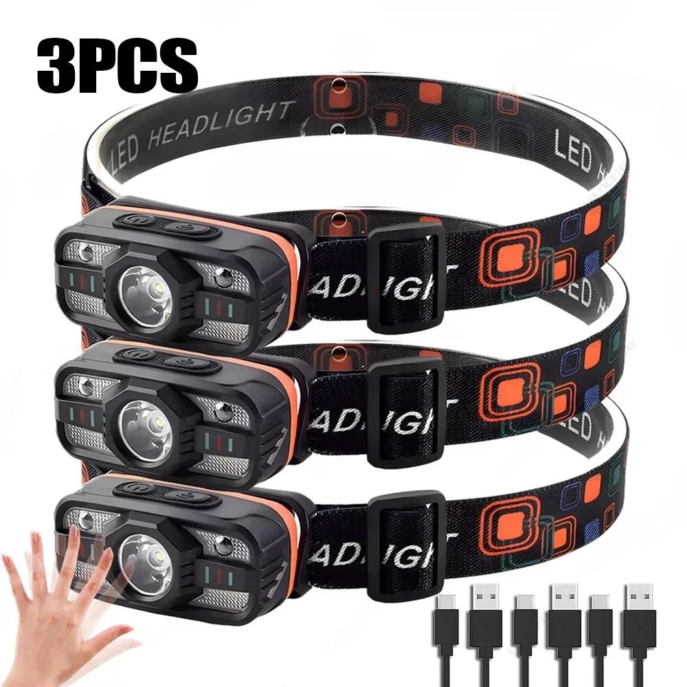 Outdoor LED Headlamp USB Rechargeable Portable Light with Built in Battery 6 Lighting Modes Fishing Head Torch Camping Lantern