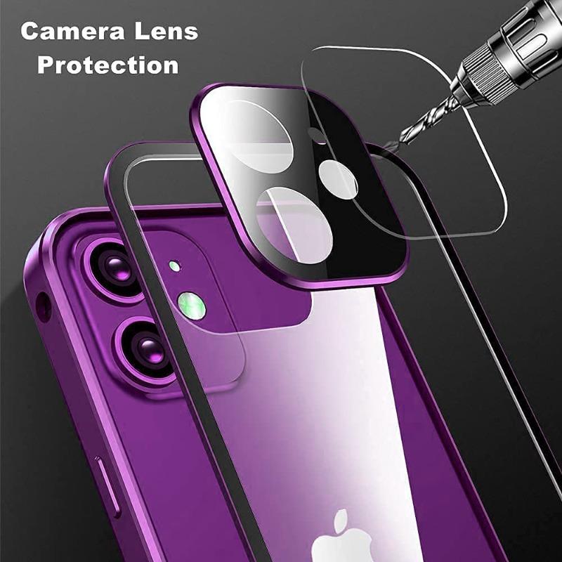 Double Sided HD Glass Metal Frame Case For iPhone16e 17 15 14 13 12 11Pro Max Shockproof Lock Catch Cover Camera Lens Protection