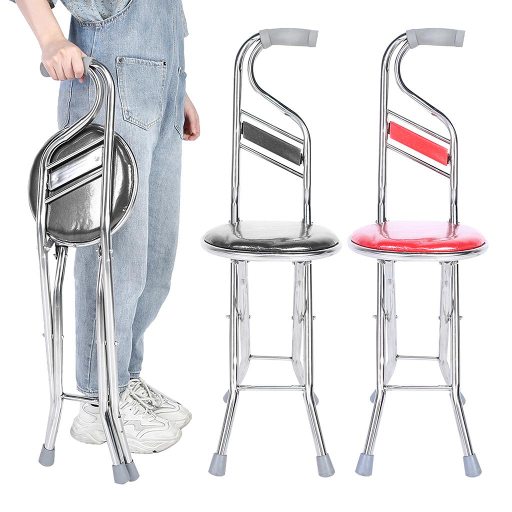 Folding Walking Hand Stick Stool Elderly Stainless Steel Four Leg Thickening Walking Cane