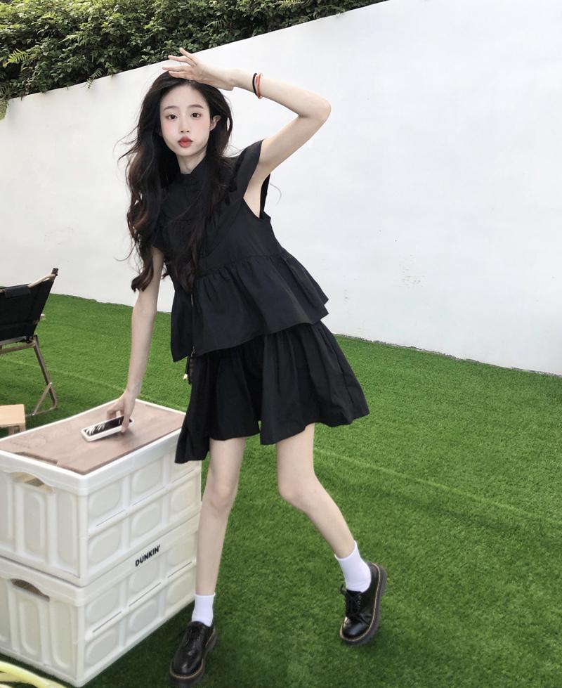 Black Mini Dresses Women Ruffles Sweet Girls Summer Sleeve Princess Style All-match Korean Preppy Students Dress