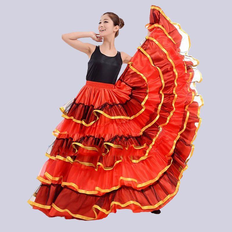 720 Degree Woman Spanish Flamenco Skirt Polyester Satin Smooth Big Swing Carnival Party Ballroom Belly Dance Costumes Dress