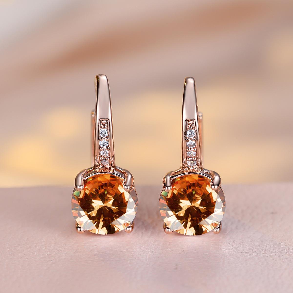 

1 пара розового золотого цвета, серьги круглой огранки, белые, синие, красные, зеленые, с камнями, модные женские свадебные украшения, роскошные аксессуары шампанского