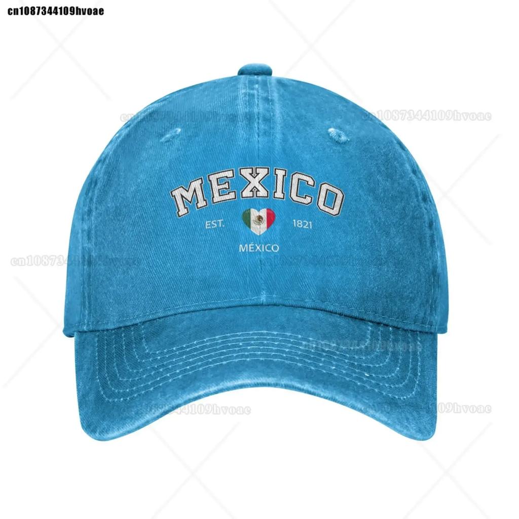 Mexico Flag Caps EST.1821 Retro Cowboy Washed Baseball Caps Female Sport Denim Sunscreen Hats Spring Summer Cap Unisex Trucker Cap