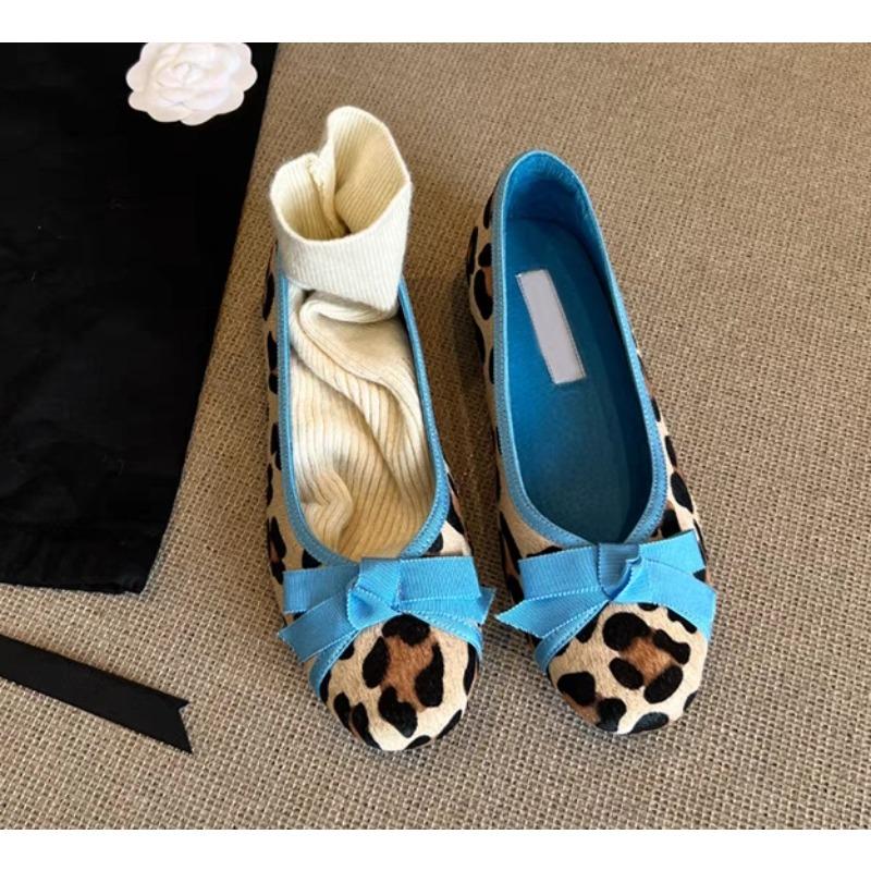 Fashion Leopard Women Loafers Shoes Fashion Flats Sandals Bow Dress Woman Heels Shoes 2025 Designer Brand Elegant Lolita Mujer Zapatos