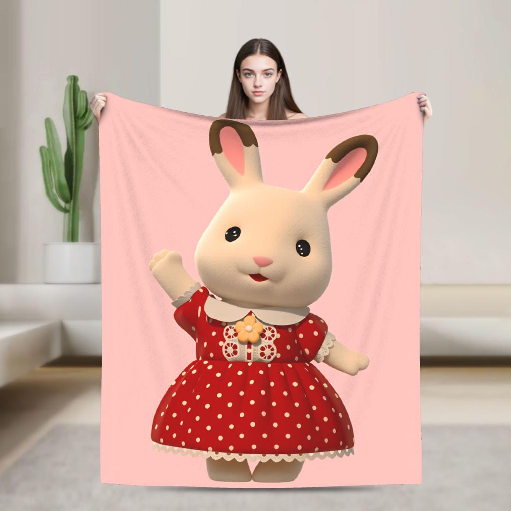 Cute Sylvanian Families Soft Warm Blankets Camping Plush Throw Blanket Funny Bedroom Flannel Bedspread Sofa Bed Cover