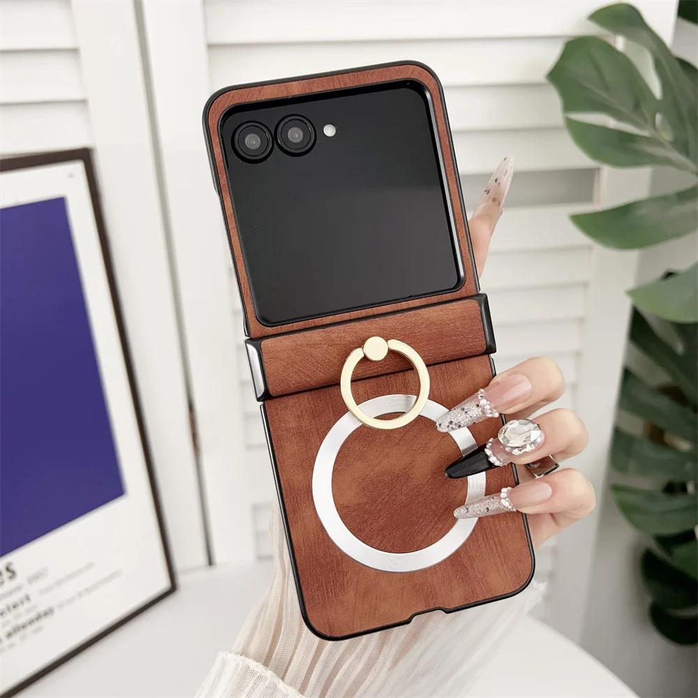 Leather Shockproof For Wireless Charging Phone Case for Motorola Razr 50 40 Ultra Mooto Razr 60 Ring Hinge Protective Cover