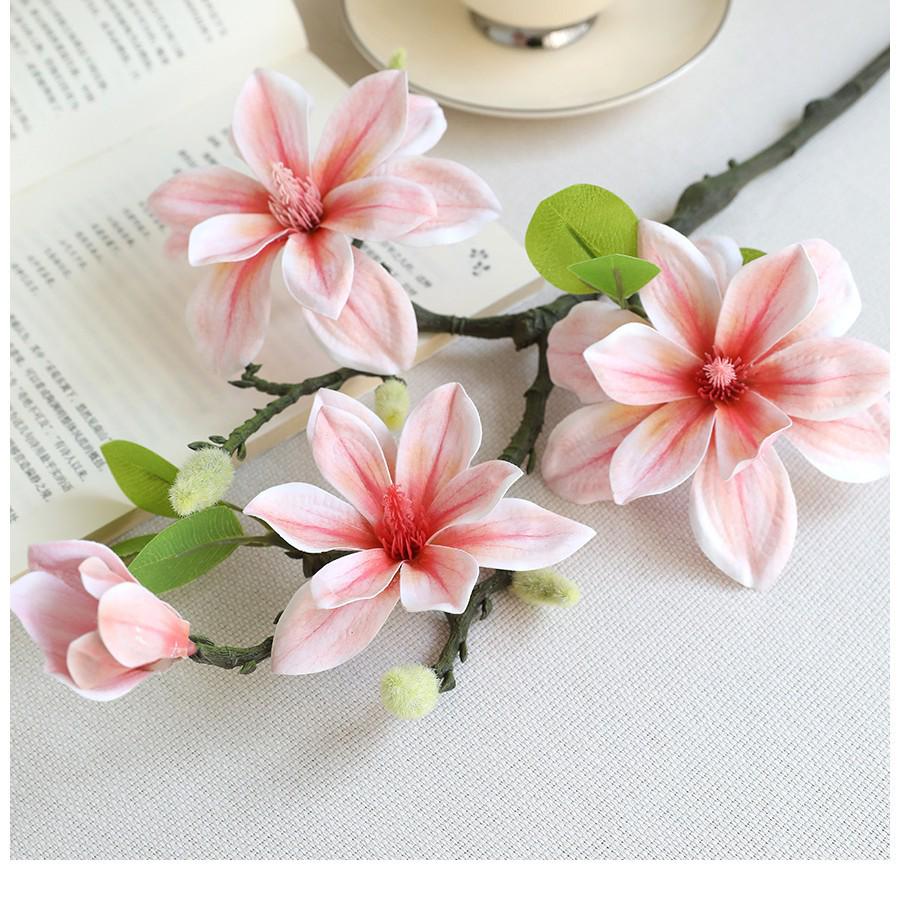 New Chinese Style Hand-Feel Magnolia Artificial Flower Stem for High-End Living or Dining Room Display