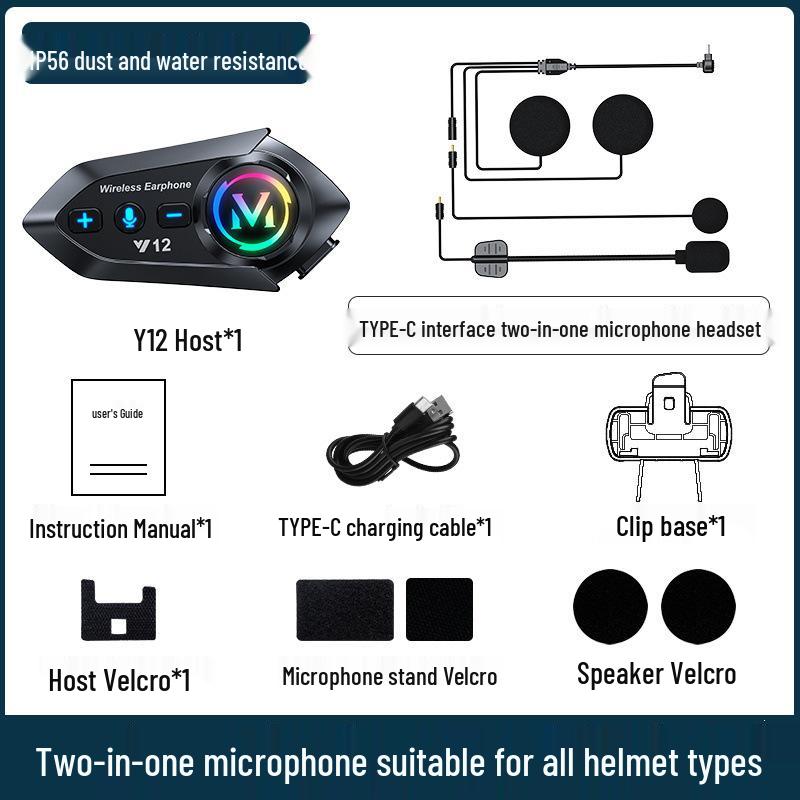 Auriculares Bluetooth para Casco de Motocicleta Y12 con Cancelación de Ruido, Larga Duración de Batería, para Cascos Integrales y Semi-Integrales.