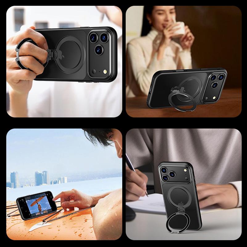 KEYSION 360° Rotating Magnetic Ring Stand Case for MagSafe for iPhone 17 Pro Max Matte Transparent Shockproof Phone Back Cover