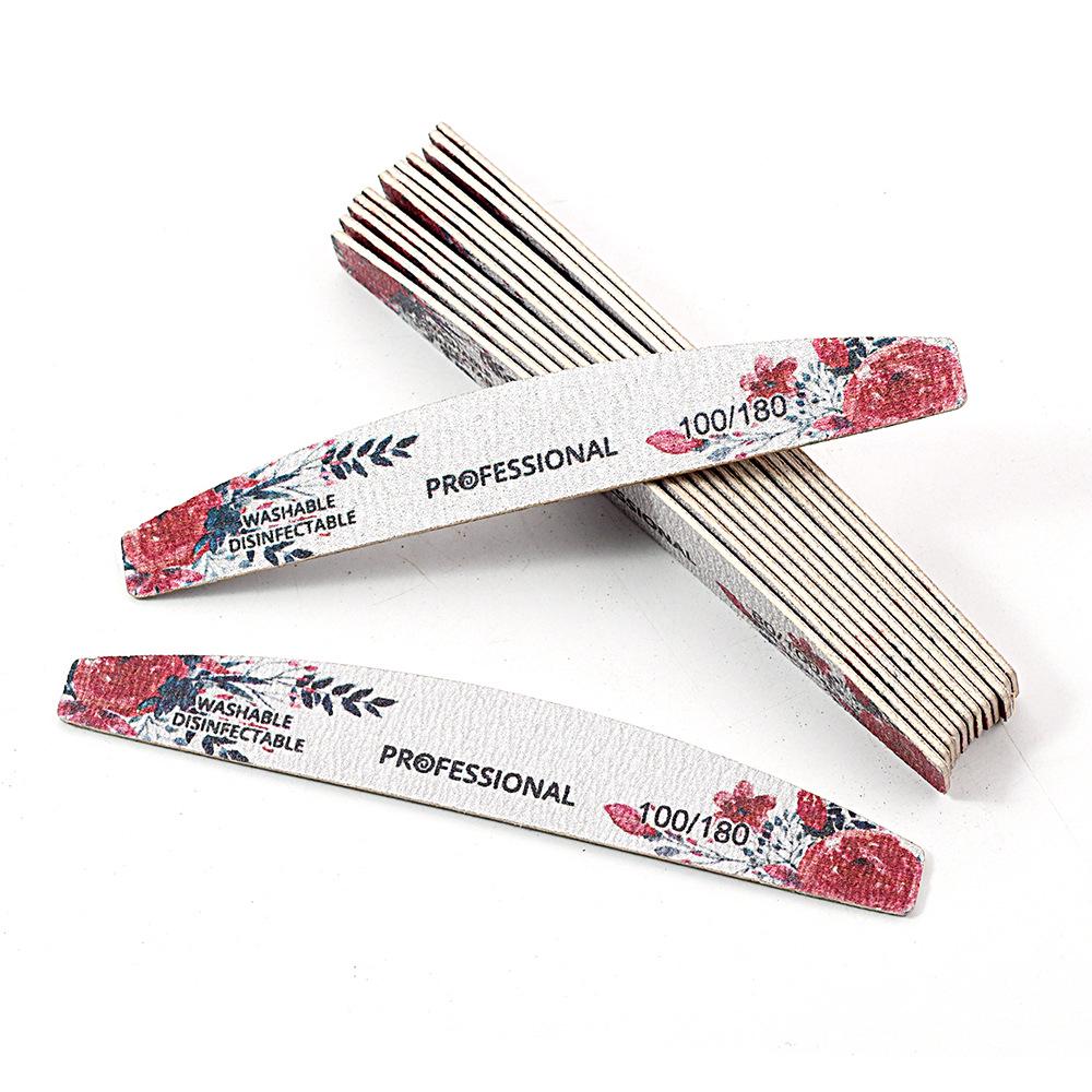 Available: Gray Professional Wood Nail File with Rose Design - Thin, Washable, for Shaping and Polishing Nails