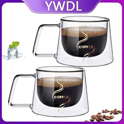 YWDL 200ml Tazza da Caffè in Vetro a Doppia Parete Resistente al Calore Tazza da Espresso Termoisolata Tazza per Latte Cappuccino Tè Set di Bicchieri