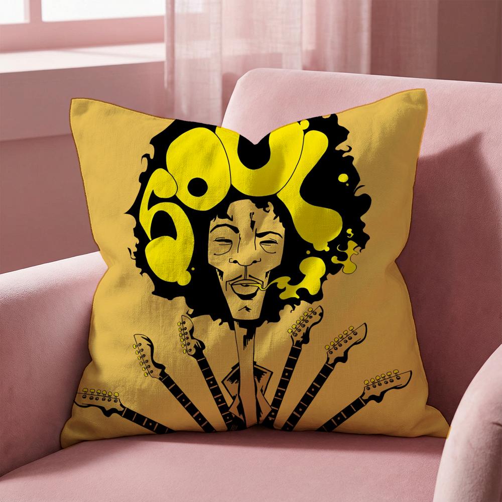 SingerJ-Jimi H-Hendrix Cushion Cover Multi-Scene Pillow Cover for Home & Car - Reversible, Soft & Durable for Daily Use
