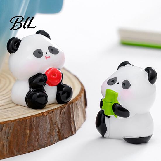 Mini Versatile Figurine 2 Pcs Panda Figurines Cute Resin Statues DIY Miniature Adorable Model Cake Toppers for Fairy Garden Micro Moss Landscape