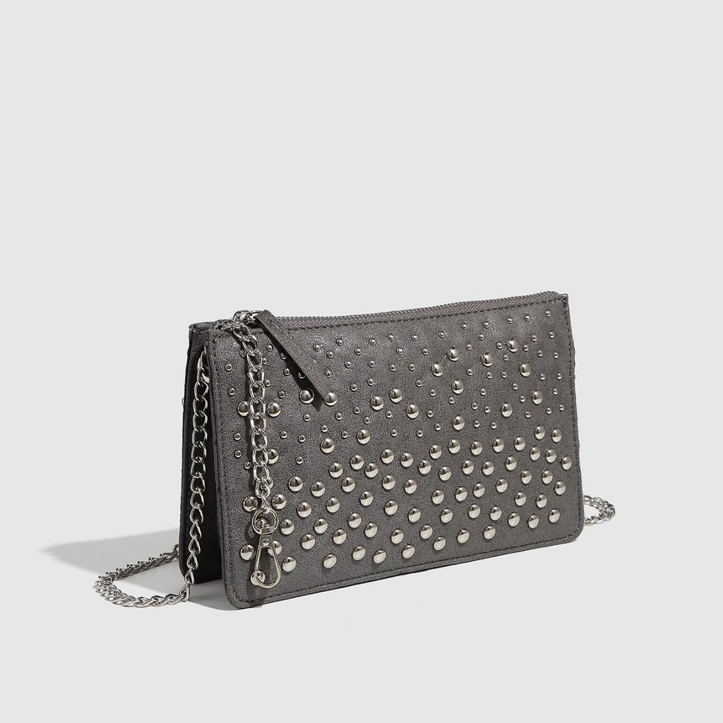 IELGY Trendy Polka Dot Rivet Clutch Chain Shoulder Double Compartment Crossbody Female Bag Fashionable All-Match