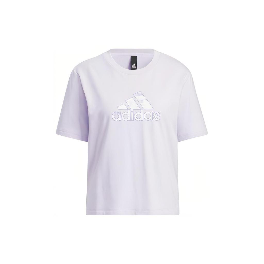 Adidas SS22 Large Logo Print Solid Color Crew Neck T-Shirt Women Tops Purple HI6848