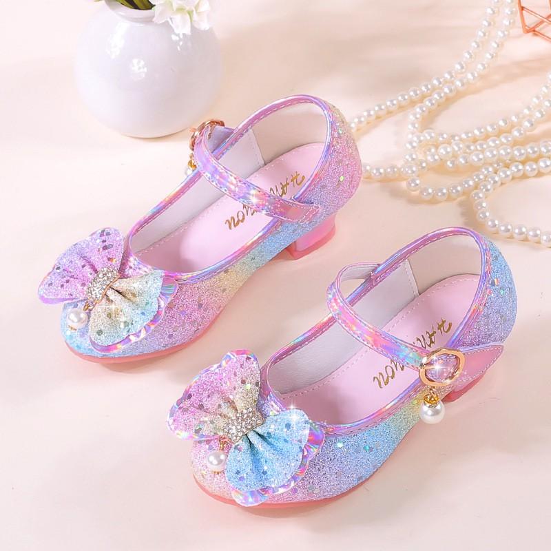 Girls Princess Single Shoes Glitter Low-Top PU Leather Kids All