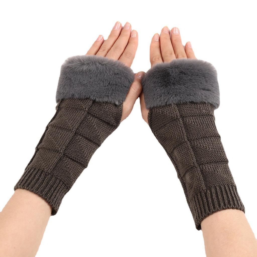 New Autumn and Winter Women's Knitted Half Finger Woolen Warm Sleeves with Triangular Fleece Cuffs