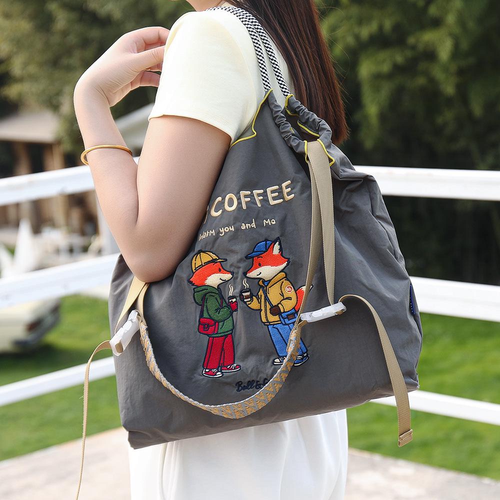 Versatile Cartoon Canvas Bag: Cute Waterproof Tote, Shoulder, and Crossbody Bag for Shopping and Going Out. Eco-Friendly.