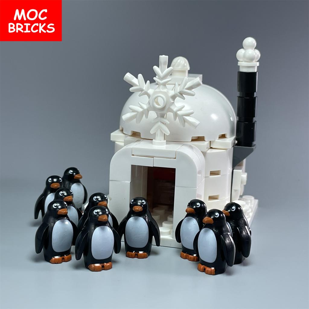 MOC Bricks Ice Animal Polar Penguin Beach Building Blocks Assembled Toys For Children Education Gifts