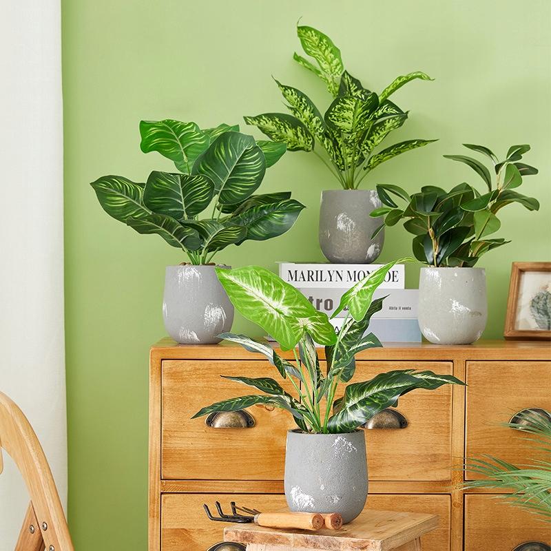 Artificial Plant Flower In A Pot For Home Office Realistic Dieffenbachia