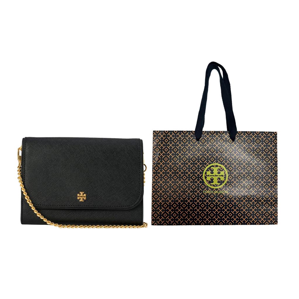 Tory Burch Emerson Metal Logo Chain Shoulder Strap Small Leather And Leather Crossbody Bag Women crossbody bag Black 136093-001
